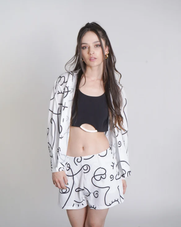 Blusa Atenas  Blanco Abstracto